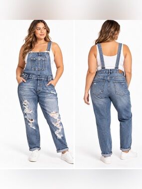 Judy Blue Distressed Ripped Denim Overalls Relaxed Fit Blue Size 1XL